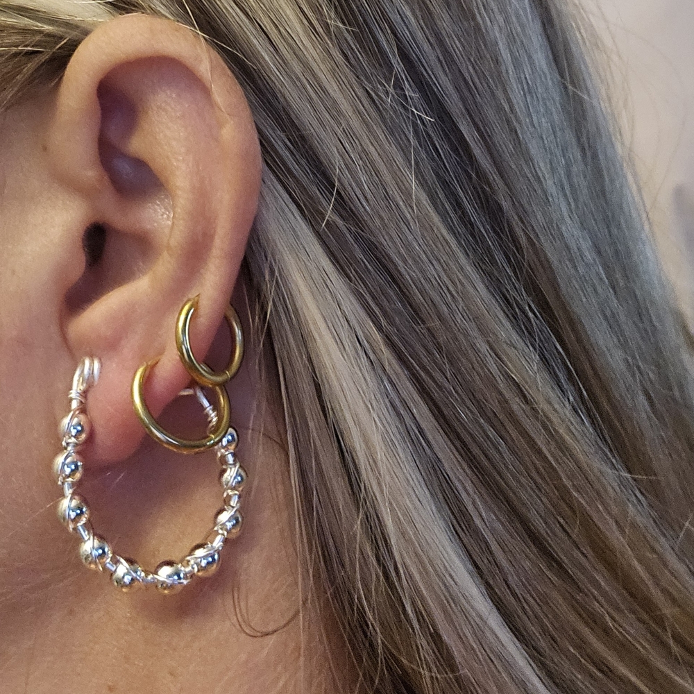 Chic Sterling Silver Beaded Hoop Earrings